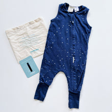 Load image into Gallery viewer, Woolbabe Organic/Merino Sleep Suit Navy/Stars (1y)