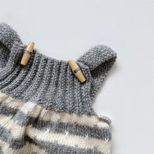 Load image into Gallery viewer, Handmade Wool Overalls + Cardigan Grey/White Stripe (newborn)
