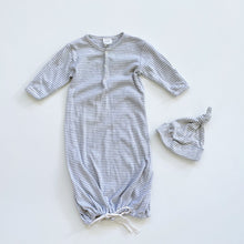 Load image into Gallery viewer, Nature Baby Organic Sleeping Gown + Hat Grey Stripes (0-3m)
