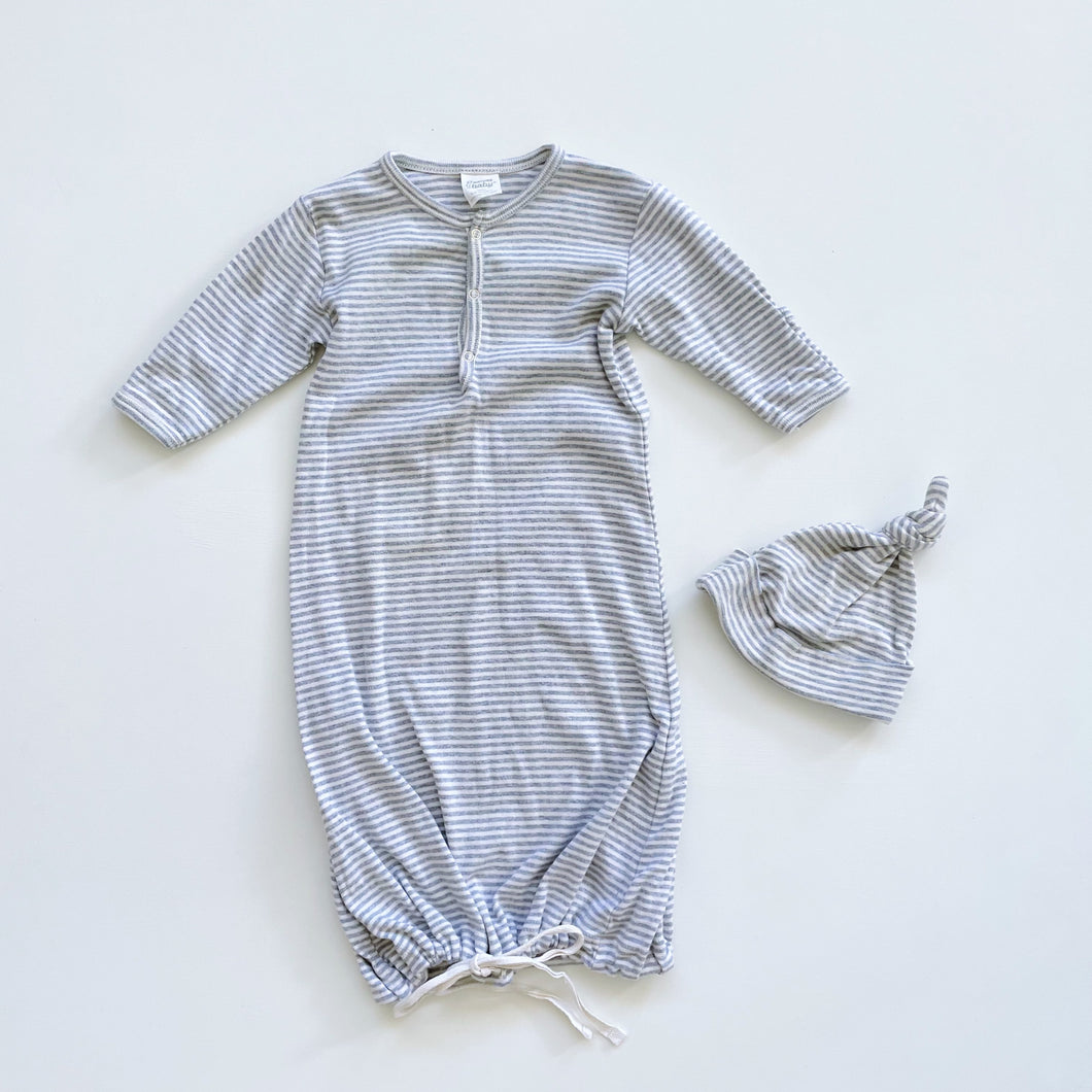Nature Baby Organic Sleeping Gown + Hat Grey Stripes (0-3m)
