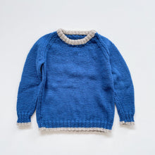 Load image into Gallery viewer, Handmade Wool Jumper Royal Blue w Grey Trim (5y)
