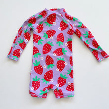 Load image into Gallery viewer, Wavetribe Swim Suit  Purple/ Red Strawberries (3y)
