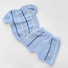 Load image into Gallery viewer, Knitted Tee + Shorts Set Blue Stripes (2y)
