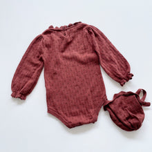 Load image into Gallery viewer, Jamie Kay Knit L/S Romper + Bonnet Painted Cherry (1y)
