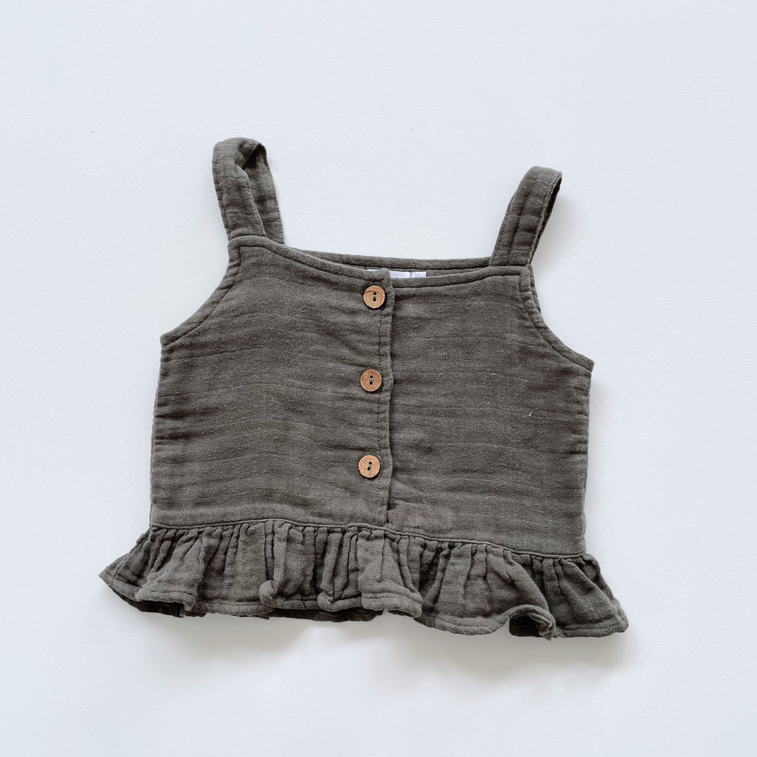 Jamie Kay Organic Muslin Frill Singlet Top Green (2y)