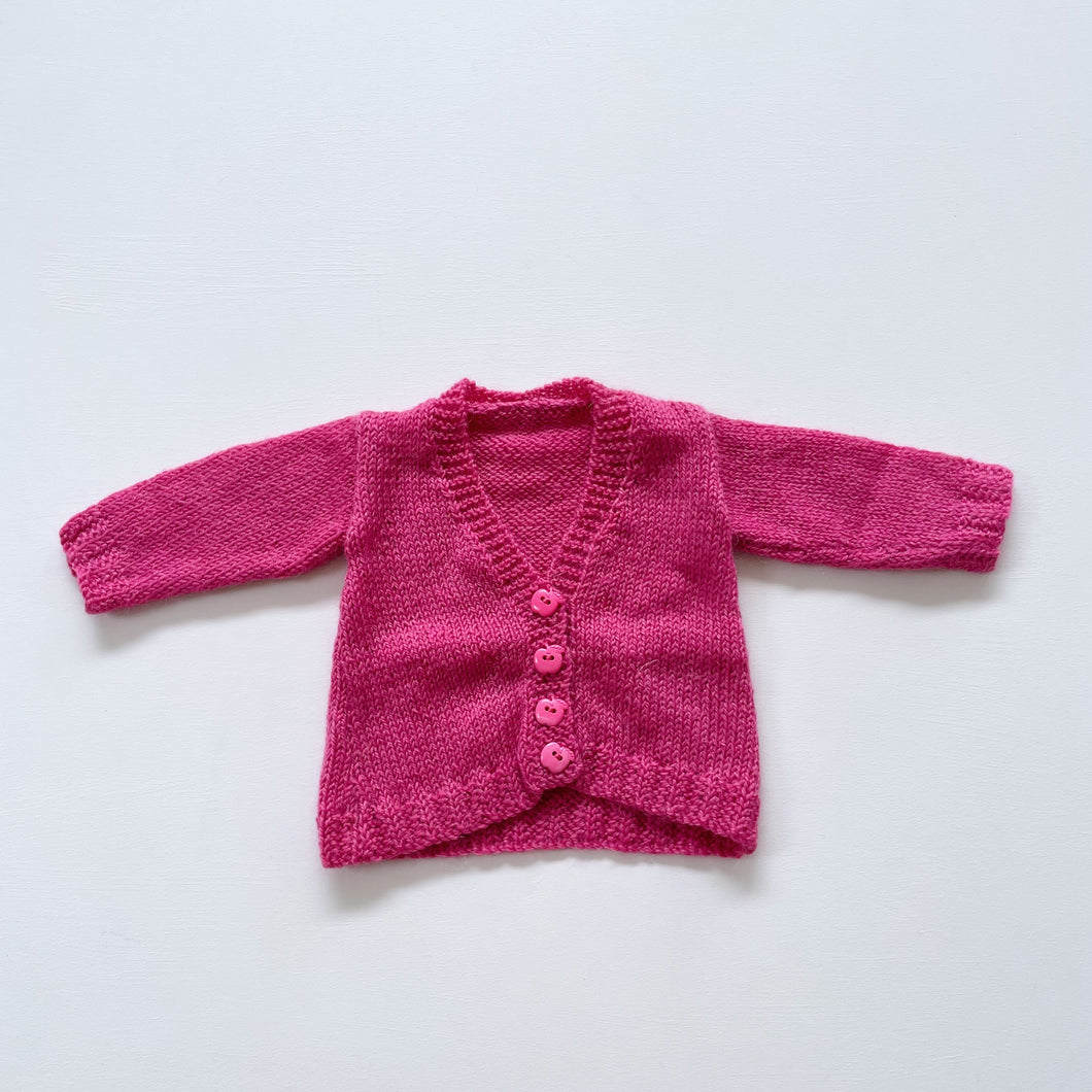 Handmade Wool/ Mohair Knit Cardigan Pink (0-3m)