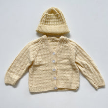 Load image into Gallery viewer, Handmade Lambswool Cardigan + Beanie Buttery Yellow (6-12m)
