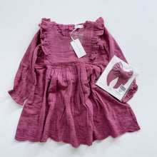Load image into Gallery viewer, Jamie Kay Organic Muslin Lily Dress + Hair Clip - Damson NEW (4y)
