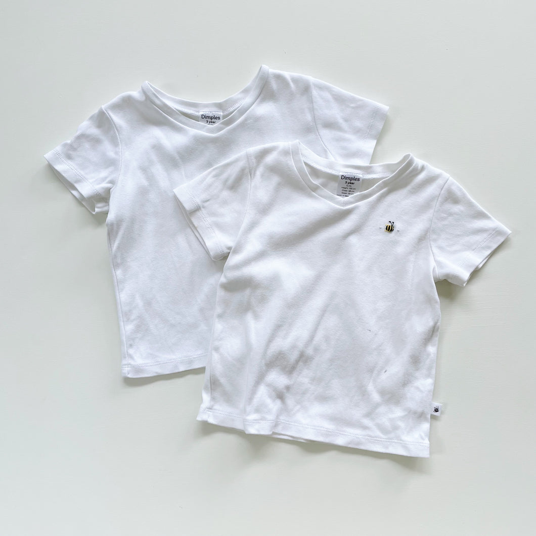 Dimples Organic White Kindy T-Shirts Bundle 2x (3y)