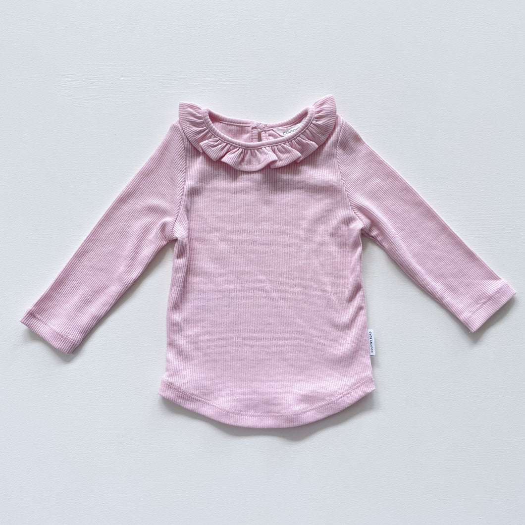 Country Road Ribbed L/S Top Pink / Ruffles (3-6m)