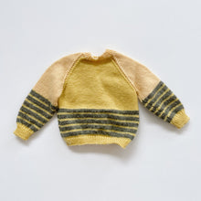 Load image into Gallery viewer, Handmade Wool Cardigan Yellow/ Grey/ Stripes (6-12m)
