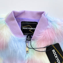 Load image into Gallery viewer, Rock Your Kid Faux Fur Rainbow Bomber Jacket NEW (4y)
