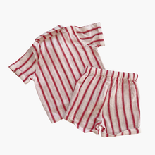 Load image into Gallery viewer, Teeny Weeny Muslin Cotton Matching Set Red Stripes (12-18m)
