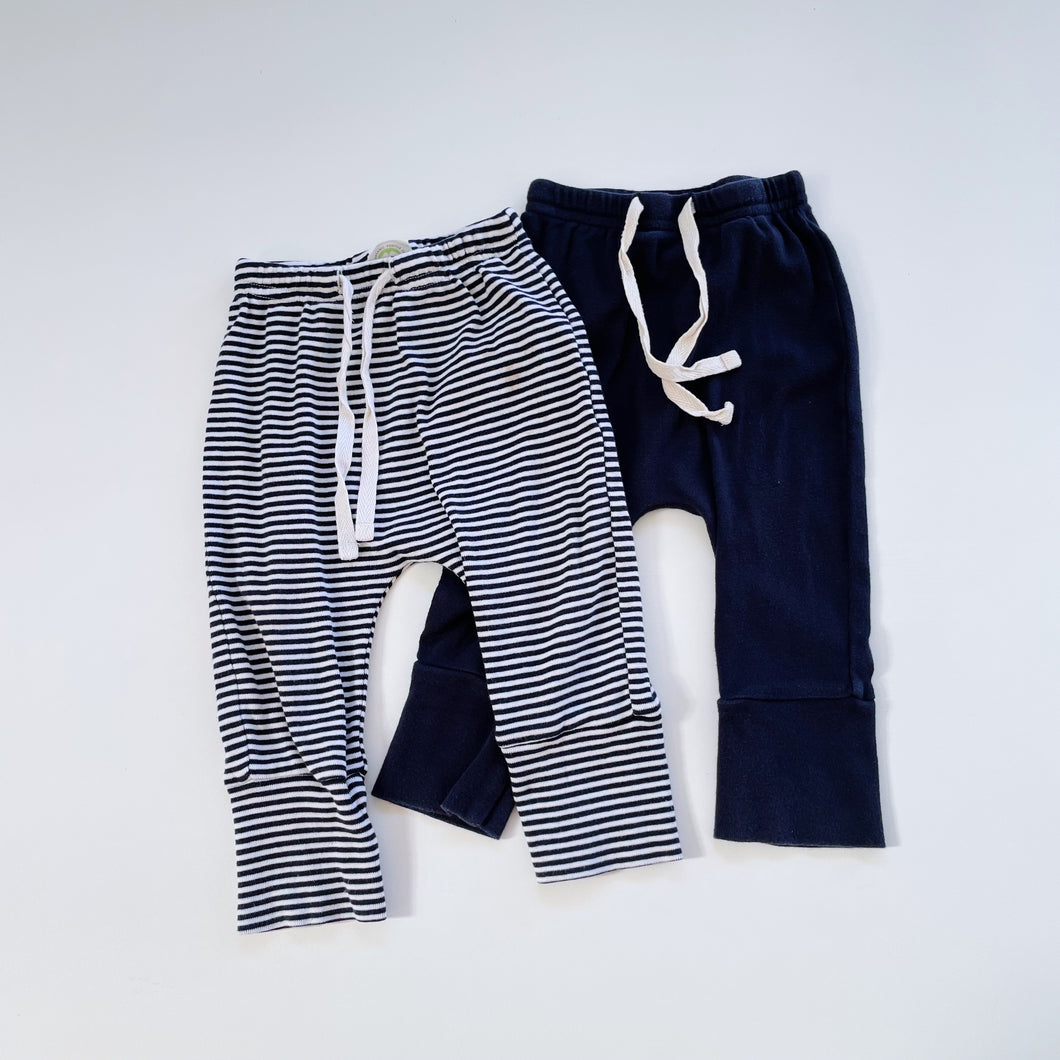 Nature Baby Organic Pants Bundles 2x Navy + Stripes (3-6m)