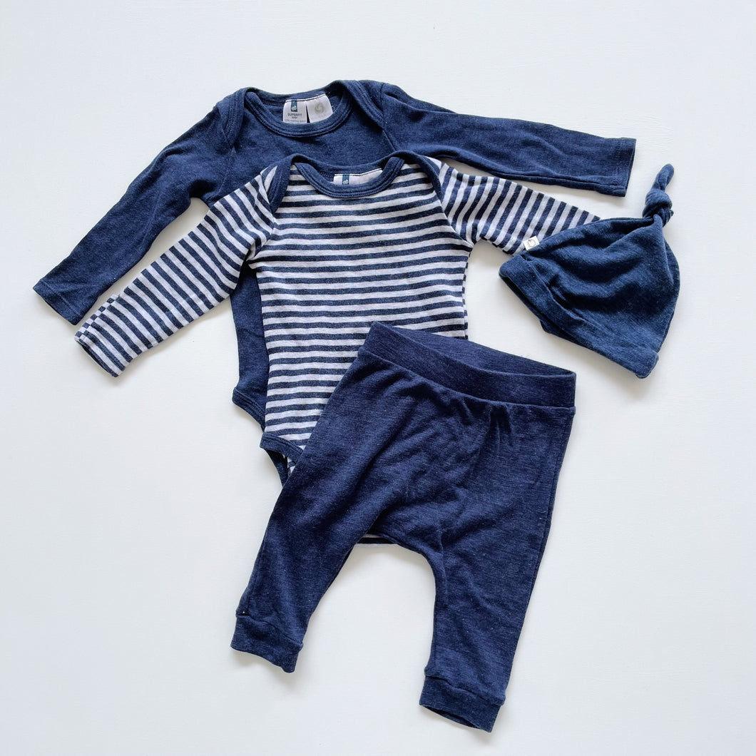 Merino Baby Bundle Navy/Stripes 4x (3-6m)