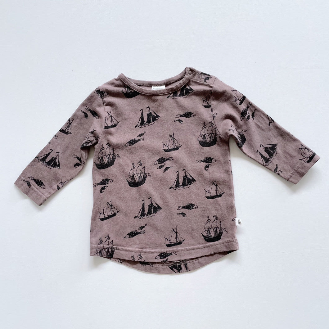 Nature Baby Brown Fish/Boats L/S Top (6-12m)