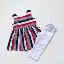 Load image into Gallery viewer, Tommy Hilfiger Stripe Top + White 3/4 Length Leggings Set (6y)
