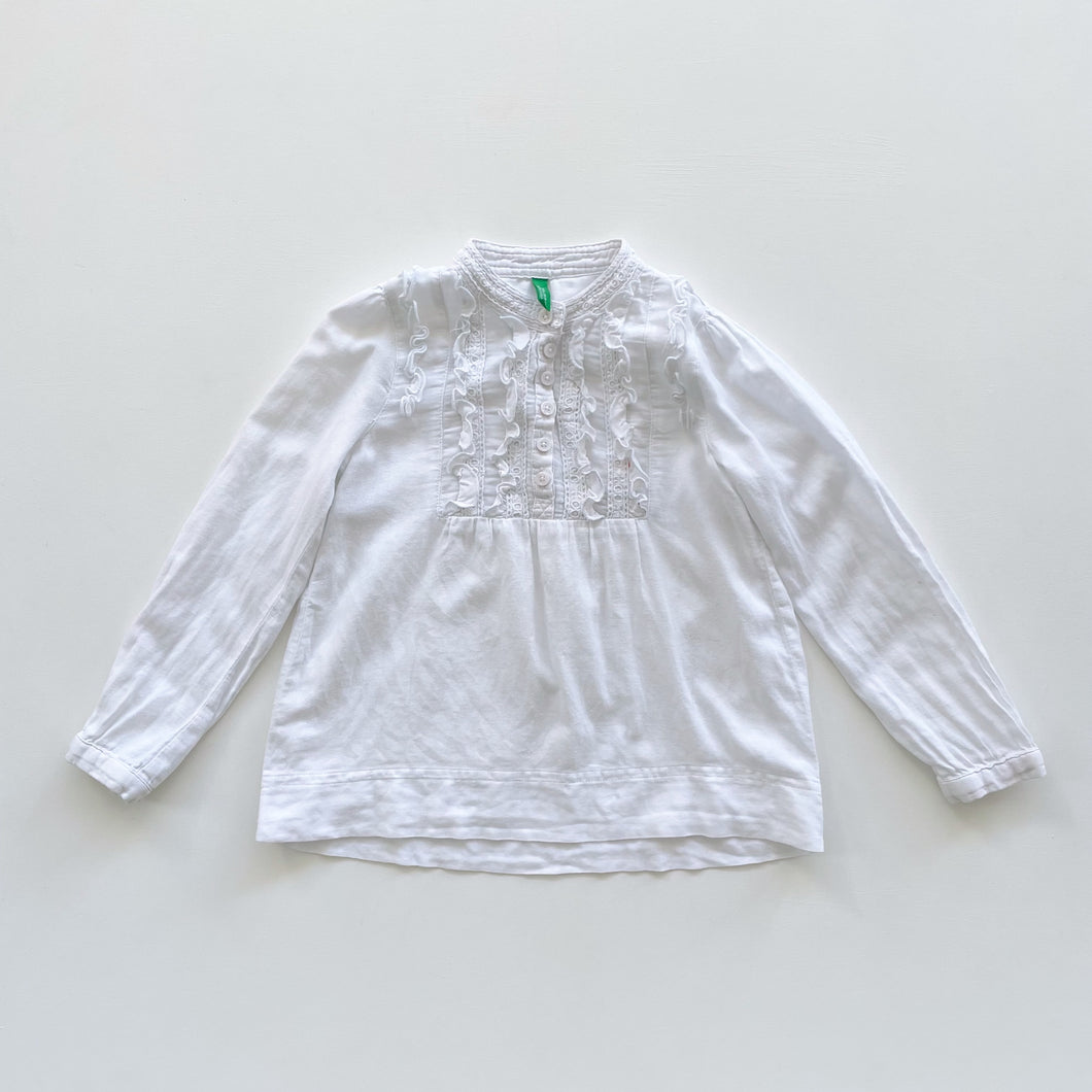 United Colours of Benetton White Ruffle Blouse *small flaw (4y)