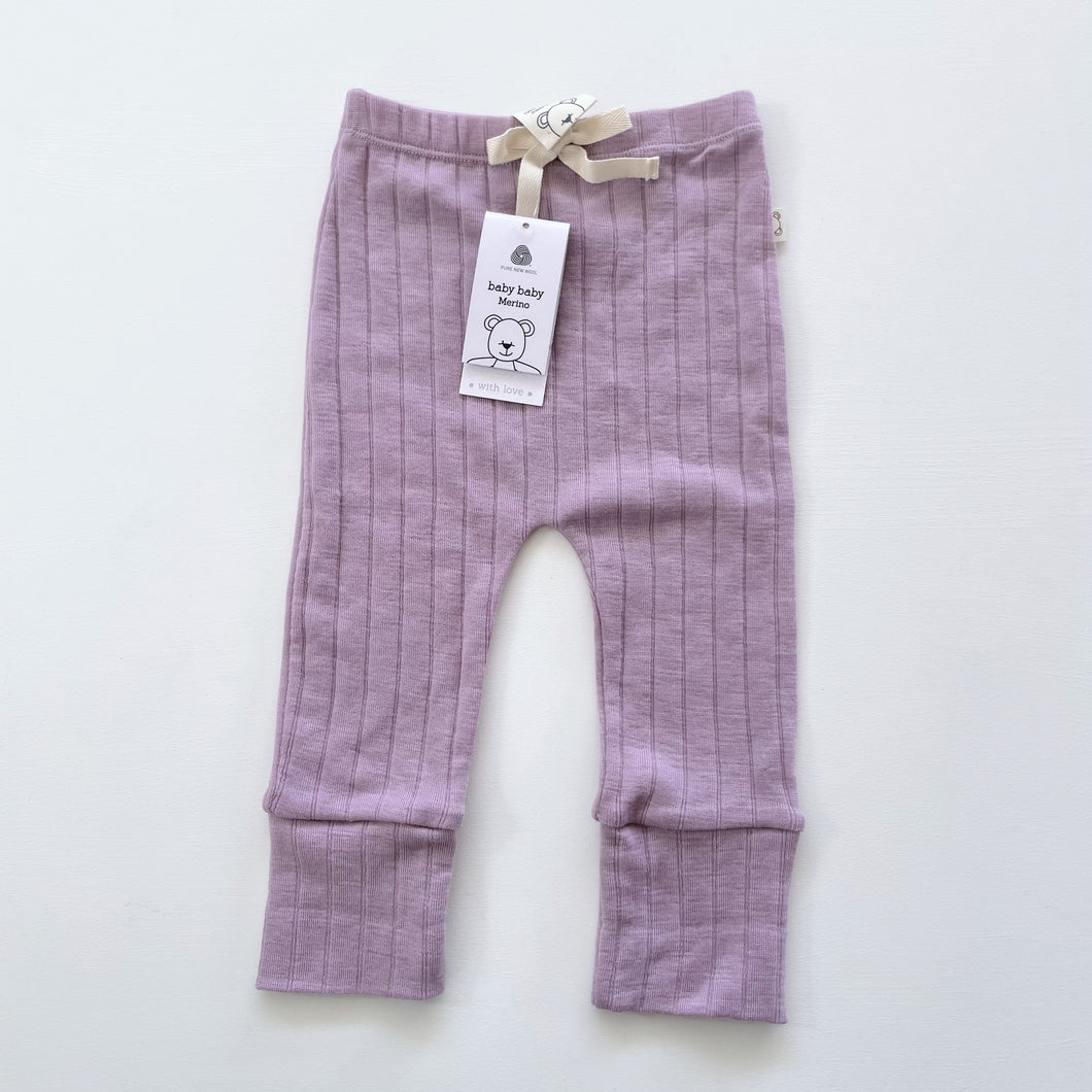 Baby Baby Merino Pants Lilac Rib NEW (3-6m)
