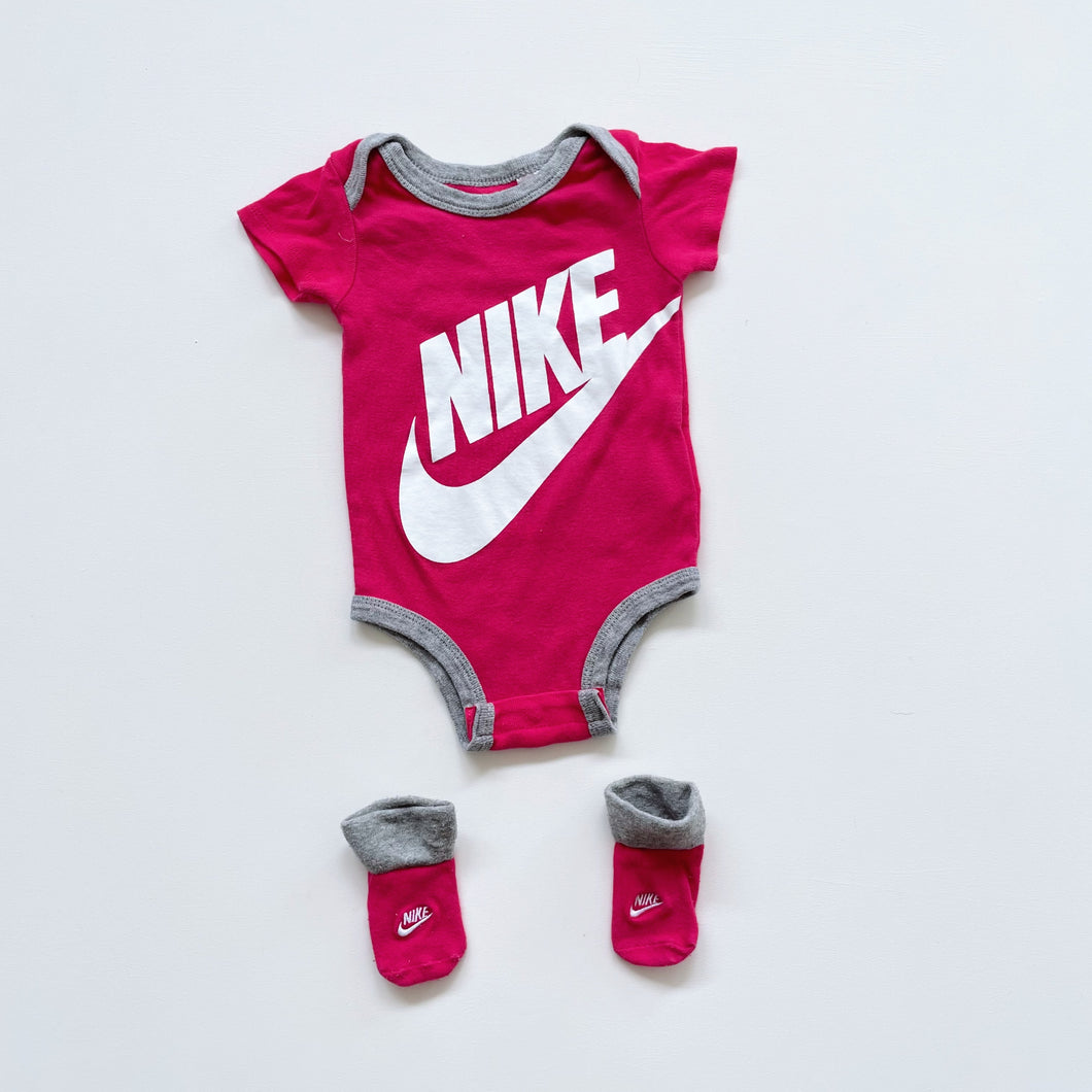 Pink Nike Bodysuit + Socks Bundle (6-12m)