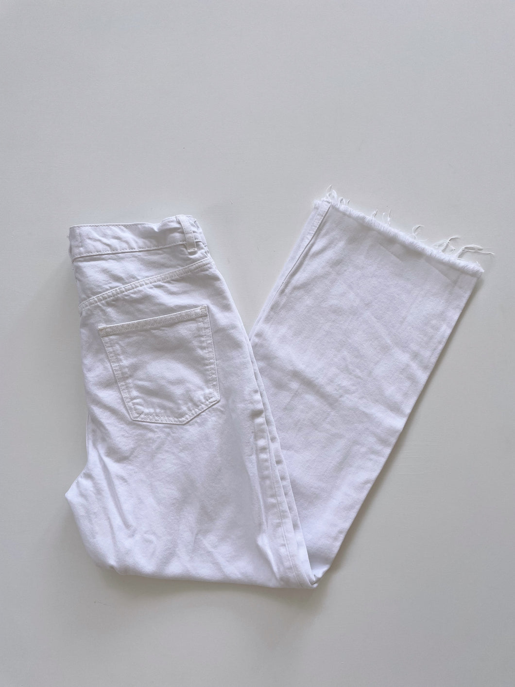 Zara White Flare Jeans Raw Hem (8)