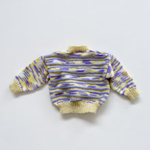 Load image into Gallery viewer, Handmade Wool Jumper Yellow/Purple Speckle Stripes (3-6m)
