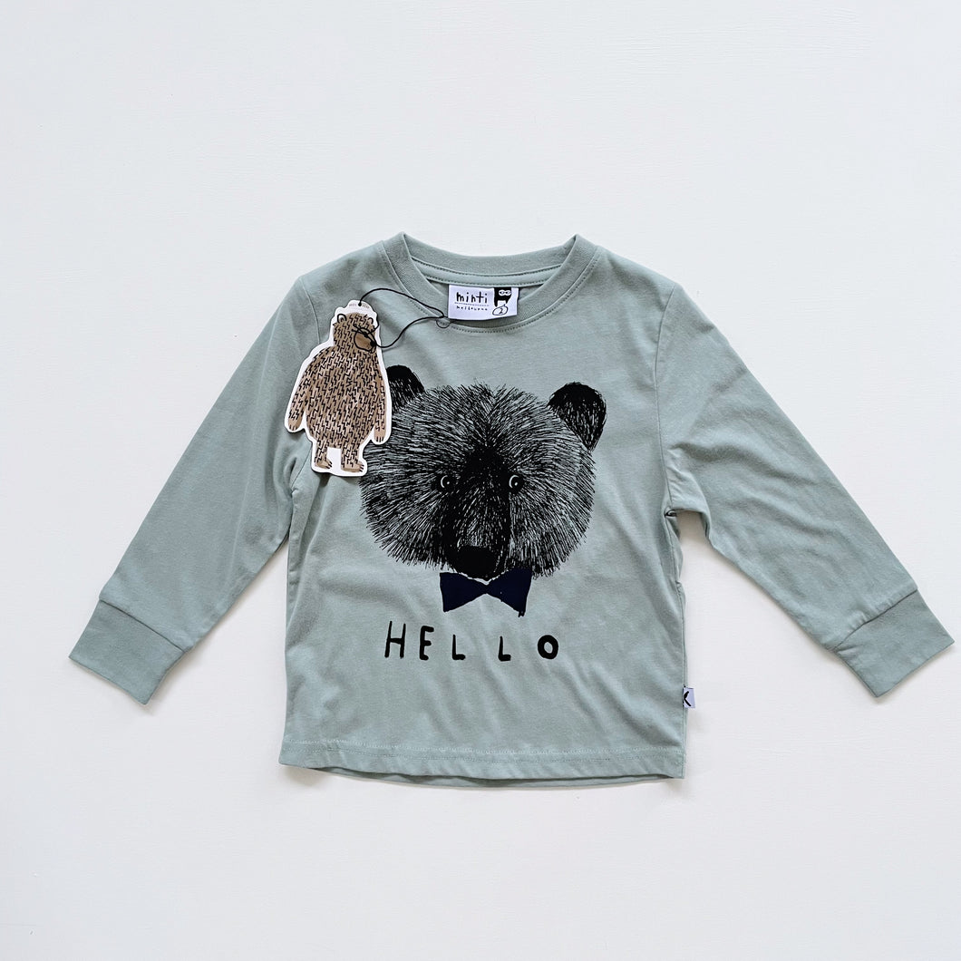 Minti Smart Bear L/S Tee Muted Green NEW (2y)