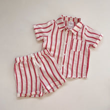 Load image into Gallery viewer, Teeny Weeny Muslin Cotton Matching Set Red Stripes (12-18m)
