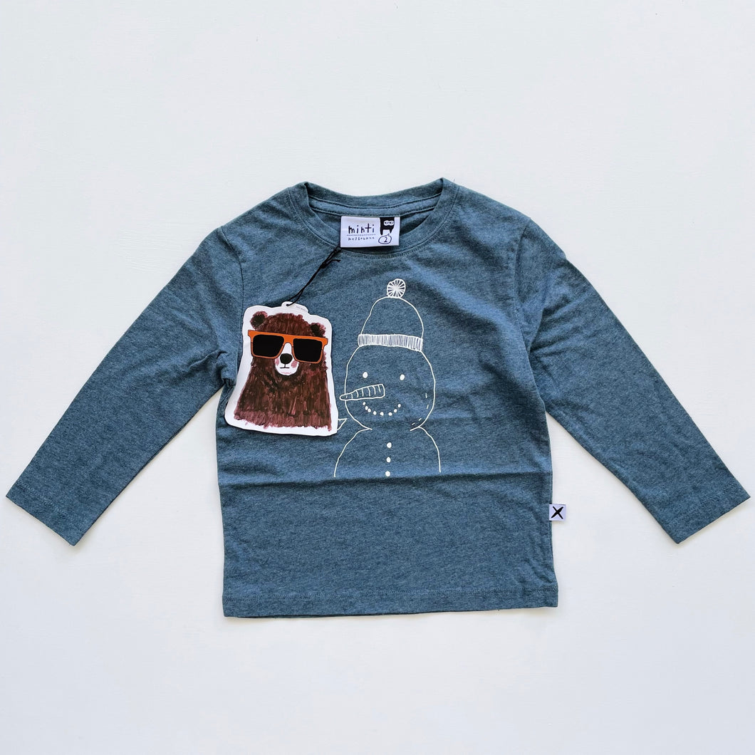 Minti Snowman L/S Tee Midnight Marle NEW (2y)