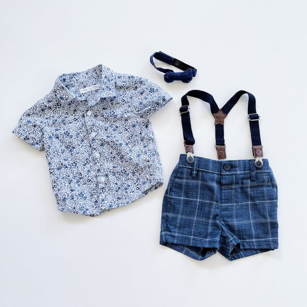 Next Floral Shirt + Suspender Shorts 3 Piece Set (6-9m)