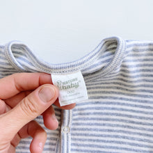 Load image into Gallery viewer, Nature Baby Organic Sleeping Gown + Hat Grey Stripes (0-3m)
