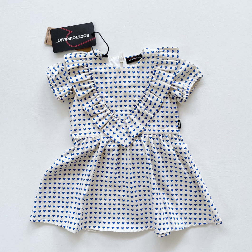 Rock Your Baby Organic Cotton Dress Blue Hearts NEW (12-18m)