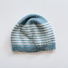 Load image into Gallery viewer, Handmade Merino Hat Blue Stripe (1-2y)

