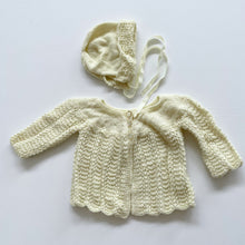 Load image into Gallery viewer, Soft Wool Handmade Cardigan + Bonnet Buttery Yellow (3-6m)
