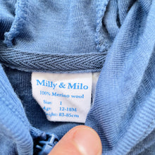 Load image into Gallery viewer, Milly &amp; Milo Merino Zip Hood Blue NWOT (12-18m)
