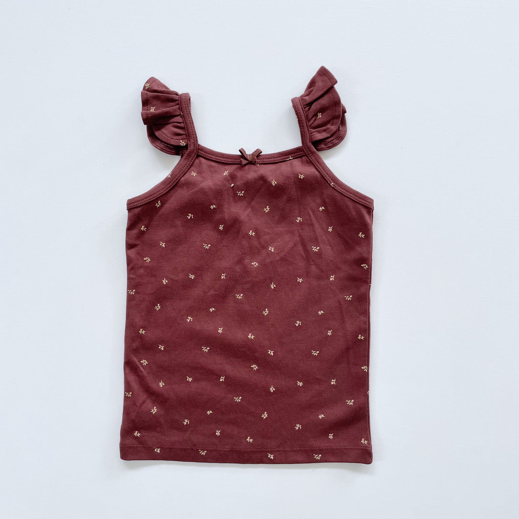 Jamie Kay Organic Frilly Singlet Berry/Floral NEW (4y)