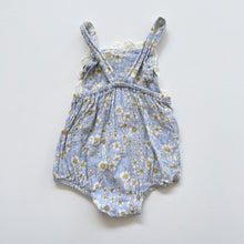 Load image into Gallery viewer, Blue Floral Romper Lace Details (0-3m)
