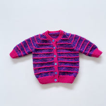 Load image into Gallery viewer, Handmade Wool Knit Cardigan Pink Stripes (0-3m)
