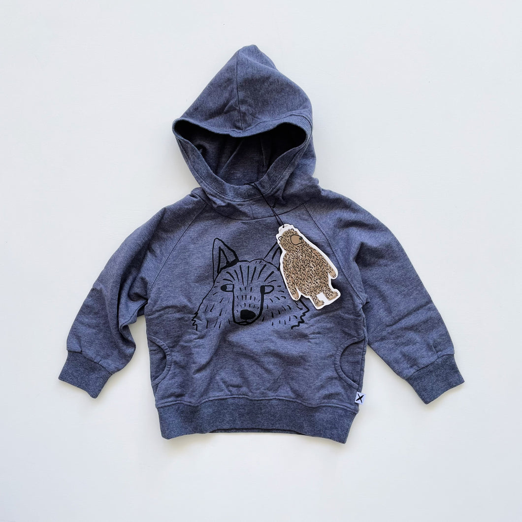 Minti Sneaky Wolf Pocket Hood Midnight Marle NEW (2y)