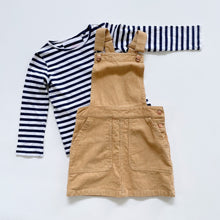 Load image into Gallery viewer, Blue Stripe Top + Mustard Cord Dress Bundle 2x (6-7y)
