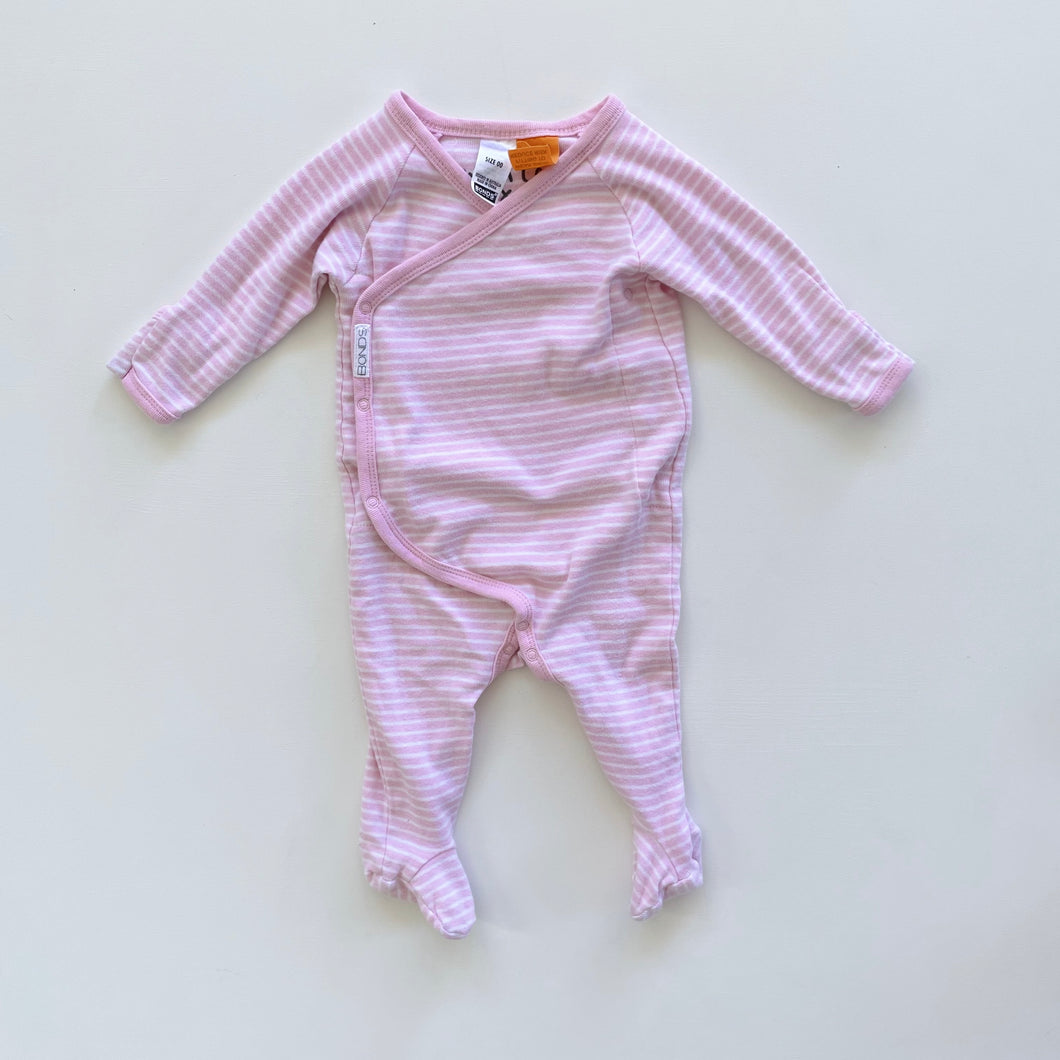 Bonds Kimono All-In-One Pink Stripes (3-6m)