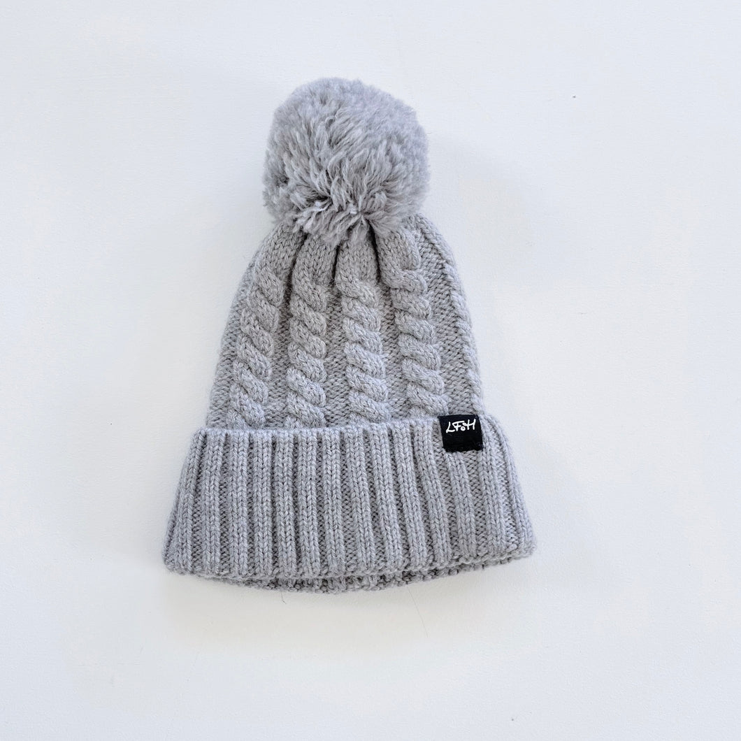 Little Flock of Horrors Merino Knit Pom Pom Hat Grey (nb-3m)