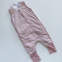 Load image into Gallery viewer, Woolbabe Org Cotton/Merino Sleeveless Sleeping Suit Pink Stripes Duvet Weight (3y)
