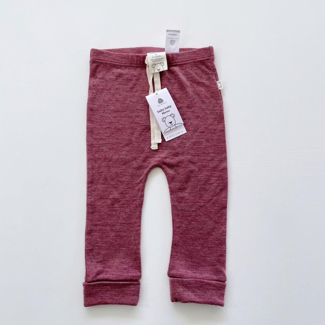 Baby Baby Merino Pointelle Pants Berry NEW (6-12m)