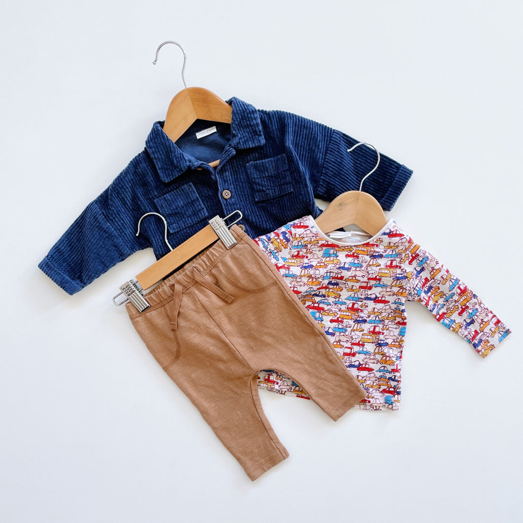 Next 3 Piece Set Tan/ Cars (0-3m)