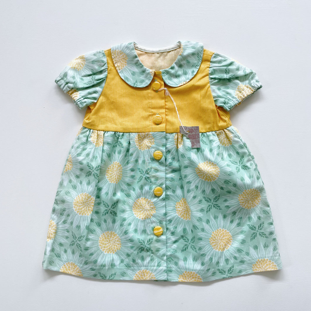 Gorgeous Handmade Floral Dress Mint Green / Yellow NEW (9-12m)