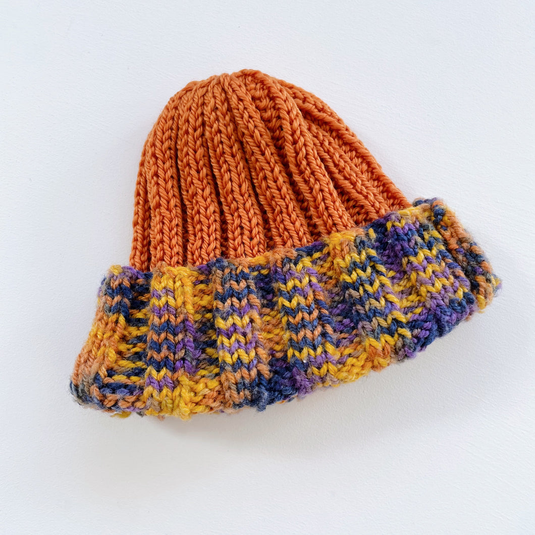 Handmade Knit Beanie Orange/Purple (0-6m)