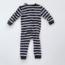 Load image into Gallery viewer, Woolbabe Org Cotton / Merino Onesie Navy Stripes (12-18m)
