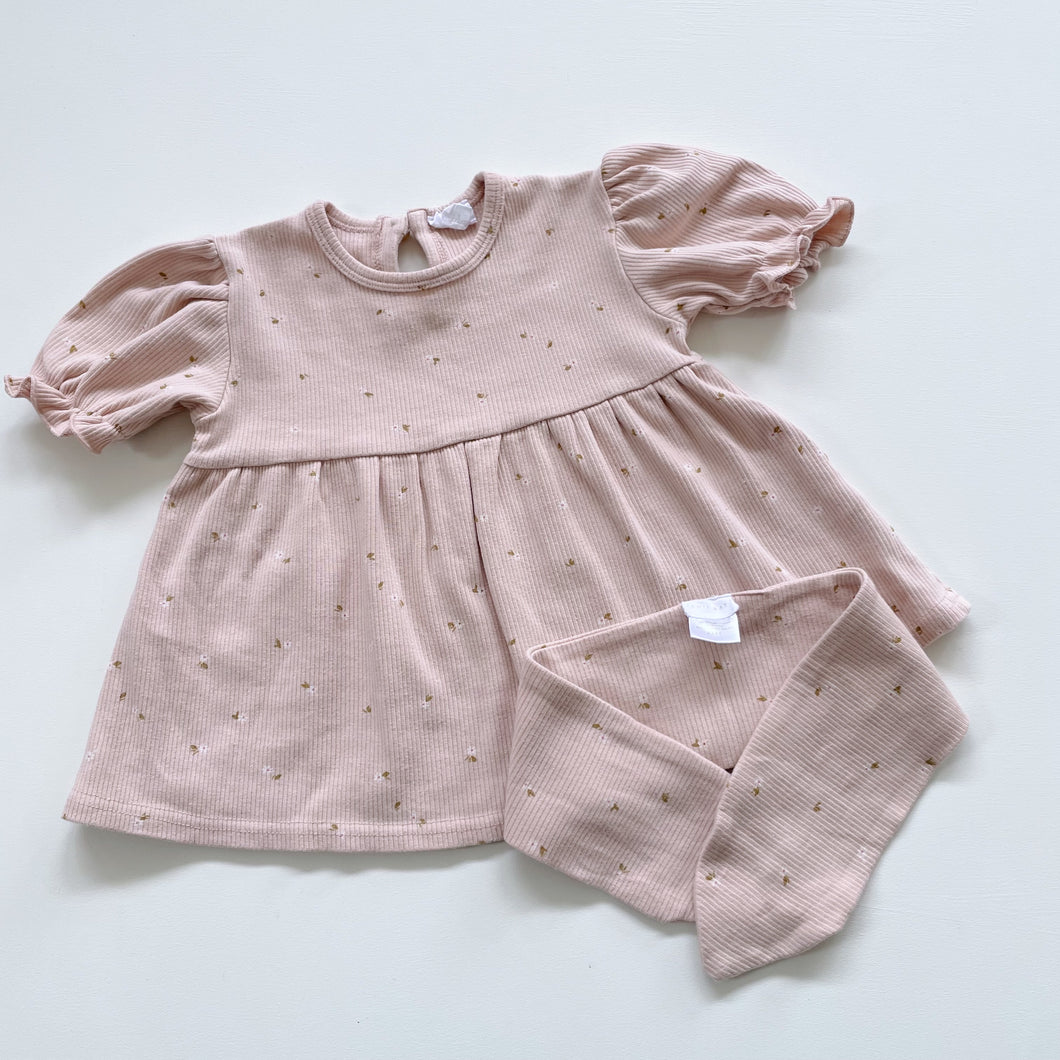 Jamie Kay Organic Rib Puff Sleeve Top + Headband Pink Floral (1y)