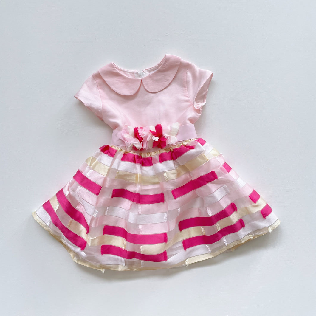 Harrods Of London Party Dress | Pink Stripes (1y)